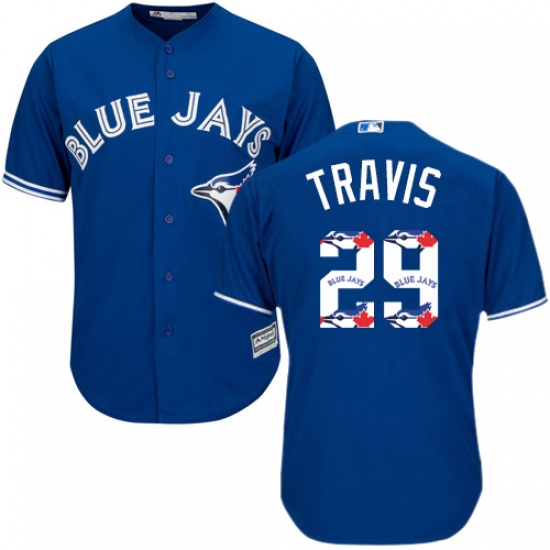 Men's Majestic Toronto Blue Jays 29 Devon Travis Authentic Blue Team Logo Fashion MLB Jersey
