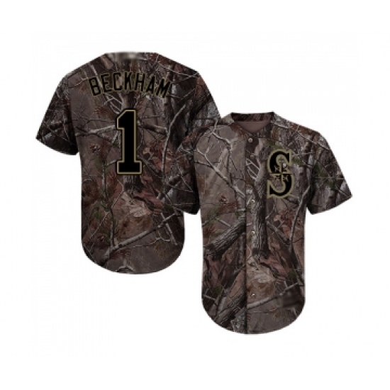 Men's Seattle Mariners 1 Tim Beckham Authentic Camo Realtree Collection Flex Base Baseball Jersey