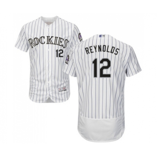 Men's Colorado Rockies 12 Mark Reynolds White Home Flex Base Authentic Collection Baseball Jersey