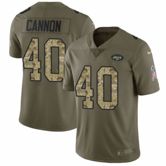 Youth Nike New York Jets 40 Trenton Cannon Limited Olive/Camo 2017 Salute to Service NFL Jersey