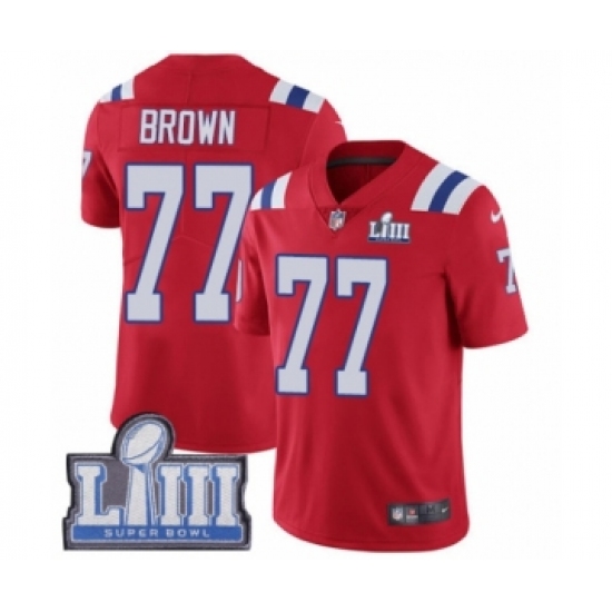 Youth Nike New England Patriots 77 Trent Brown Red Alternate Vapor Untouchable Limited Player Super Bowl LIII Bound NFL Jersey