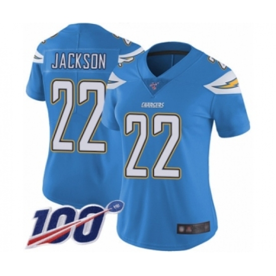 Women's Los Angeles Chargers 22 Justin Jackson Electric Blue Alternate Vapor Untouchable Limited Player 100th Season Football Jersey
