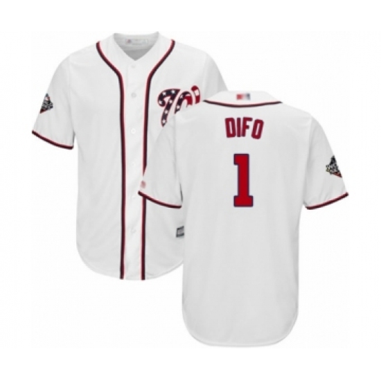 Youth Washington Nationals 1 Wilmer Difo Authentic White Home Cool Base 2019 World Series Bound Baseball Jersey