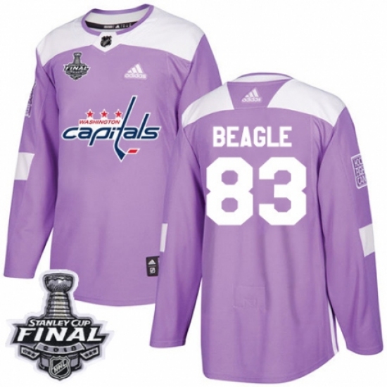 Youth Adidas Washington Capitals 83 Jay Beagle Authentic Purple Fights Cancer Practice 2018 Stanley Cup Final NHL Jersey