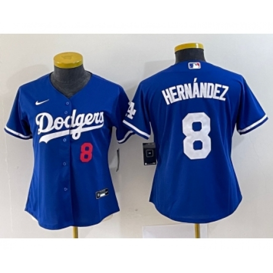 Women's Nike Los Angeles Dodgers 8 Kike Hernandez Number Blue Stitched Cool Base Jersey
