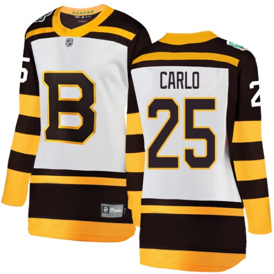 Women's Boston Bruins 25 Brandon Carlo White 2019 Winter Classic Fanatics Branded Breakaway NHL Jersey