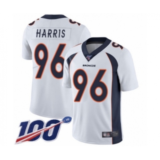 Youth Denver Broncos 96 Shelby Harris White Vapor Untouchable Limited Player 100th Season Football Jersey