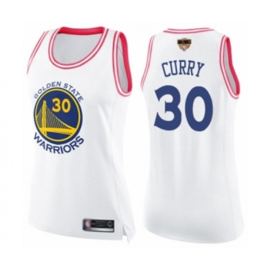 Women's Golden State Warriors 30 Stephen Curry Swingman White Pink Fashion 2019 Basketball Finals Bound Basketball Jersey
