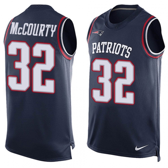 Men's Nike New England Patriots 32 Devin McCourty Limited Navy Blue Player Name & Number Tank Top NFL Jersey
