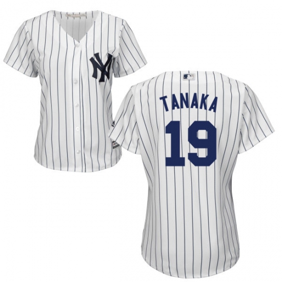 Women's Majestic New York Yankees 19 Masahiro Tanaka Replica White Home MLB Jersey