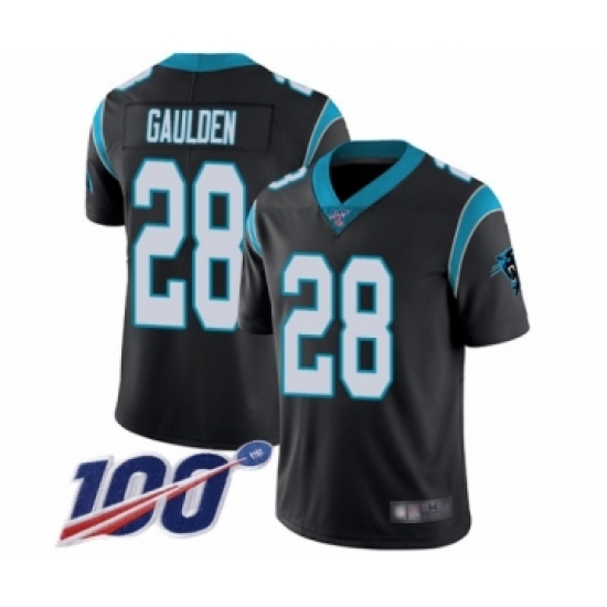 Men's Carolina Panthers 28 Rashaan Gaulden Black Team Color Vapor Untouchable Limited Player 100th Season Football Jersey