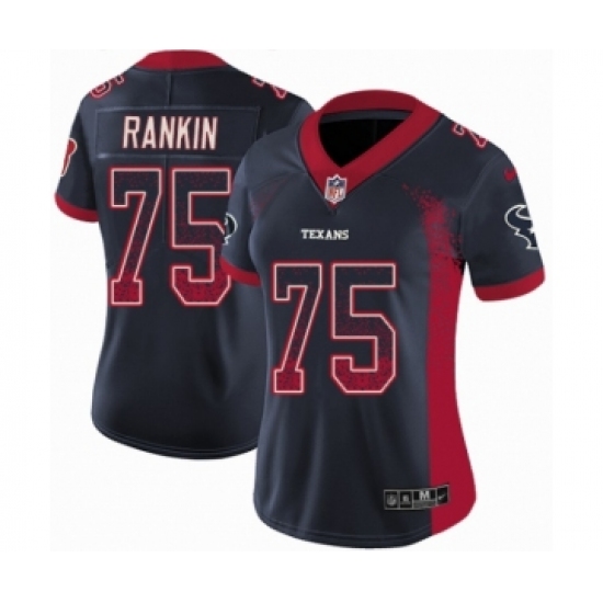 Women's Nike Houston Texans 75 Martinas Rankin Limited Navy Blue Rush Drift Fashion NFL Jersey