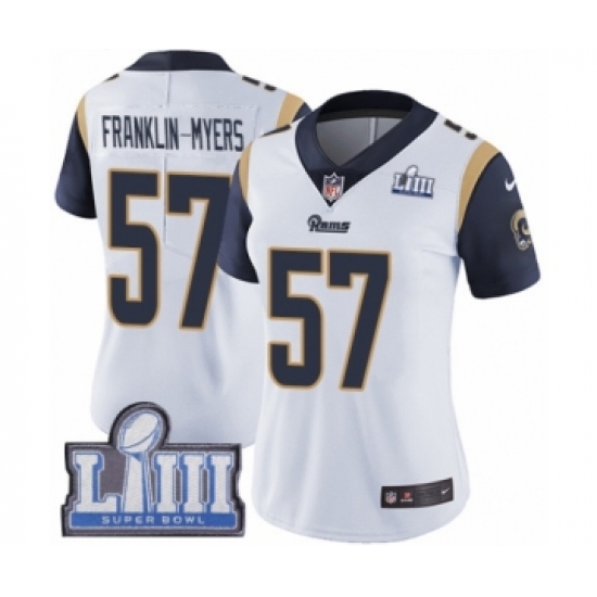 Women's Nike Los Angeles Rams 57 John Franklin-Myers White Vapor Untouchable Limited Player Super Bowl LIII Bound NFL Jersey