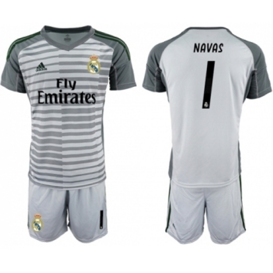 Real Madrid 1 Navas Grey Goalkeeper Soccer Club Jersey