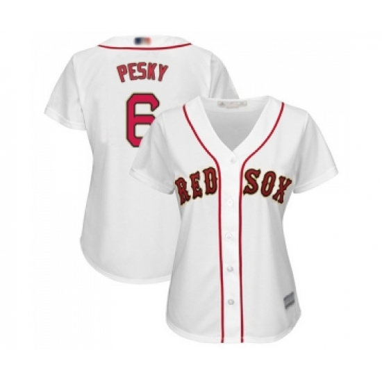 Women's Boston Red Sox 6 Johnny Pesky Authentic White 2019 Gold Program Cool Base Baseball Jersey