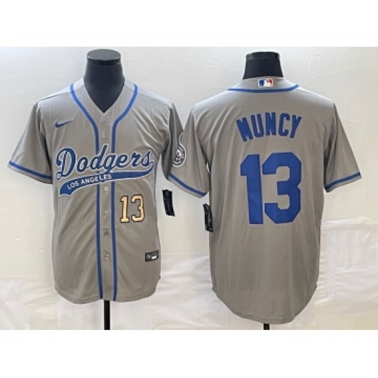 Men's Los Angeles Dodgers 13 Max Muncy Number Grey Cool Base Stitched Baseball Jersey