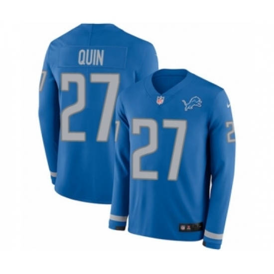 Men's Nike Detroit Lions 27 Glover Quin Limited Blue Therma Long Sleeve NFL Jersey