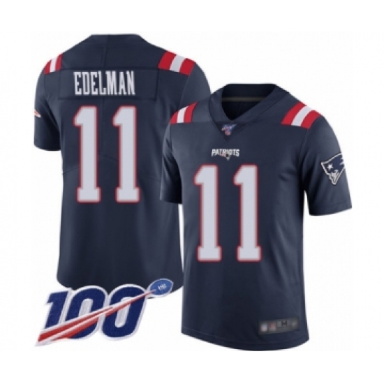 Men's New England Patriots 11 Julian Edelman Limited Navy Blue Rush Vapor Untouchable 100th Season Football Jersey