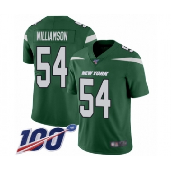 Men's New York Jets 54 Avery Williamson Green Team Color Vapor Untouchable Limited Player 100th Season Football Jersey