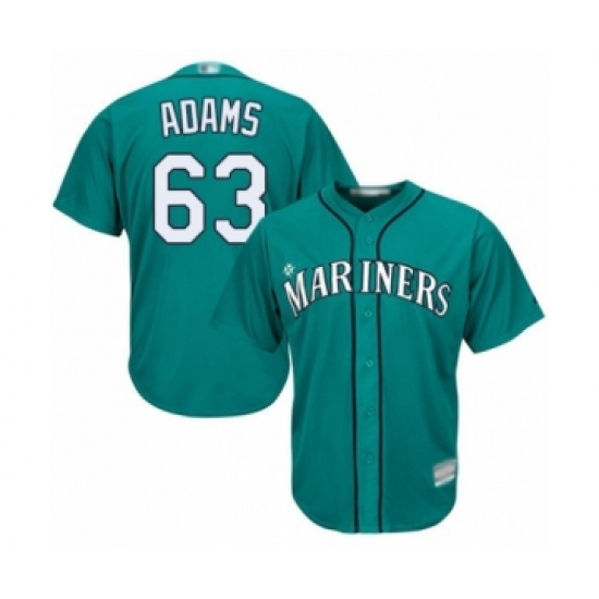 Youth Seattle Mariners 63 Austin Adams Authentic Teal Green Alternate Cool Base Baseball Player Jersey