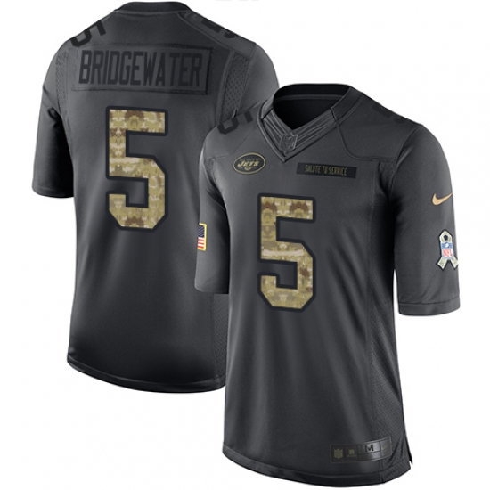 Men's Nike New York Jets 5 Teddy Bridgewater Limited Black 2016 Salute to Service NFL Jersey