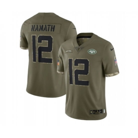 Men's New York Jets 12 Joe Namath 2022 Olive Salute To Service Limited Stitched Jersey