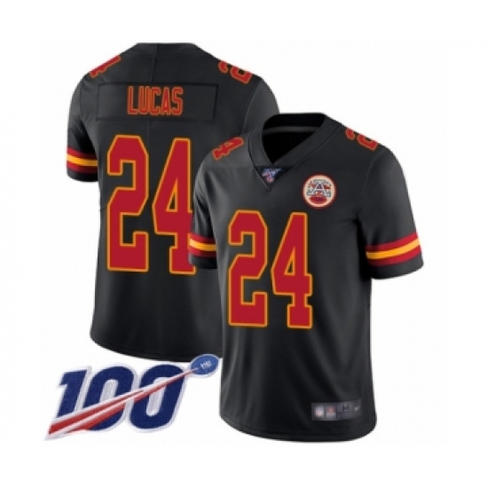 Men's Kansas City Chiefs 24 Jordan Lucas Limited Black Rush Vapor Untouchable 100th Season Football Jersey
