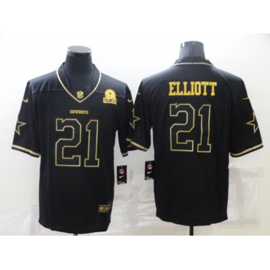 Men's Dallas Cowboys 21 Ezekiel Elliott Black Gold Throwback Limited Jersey