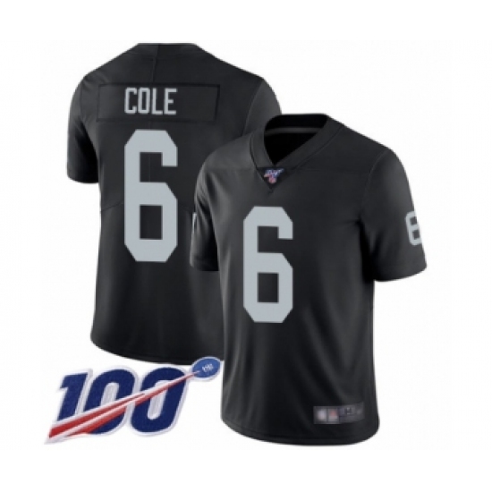 Men's Oakland Raiders 6 A.J. Cole Black Team Color Vapor Untouchable Limited Player 100th Season Football Jersey