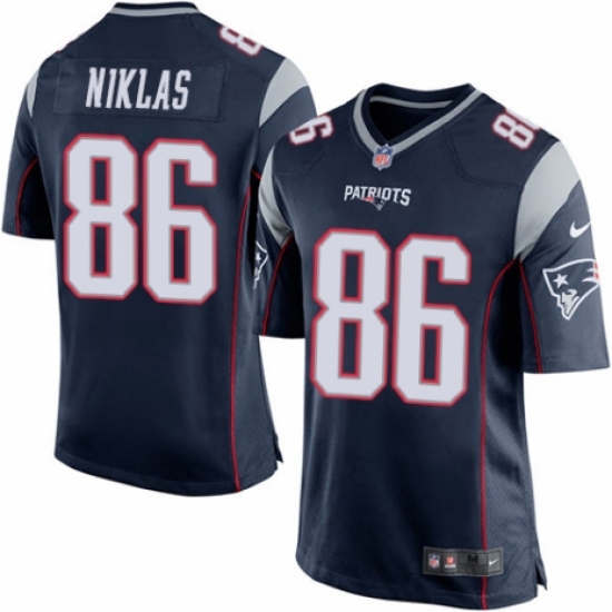 Men's Nike New England Patriots 86 Troy Niklas Game Navy Blue Team Color NFL Jersey