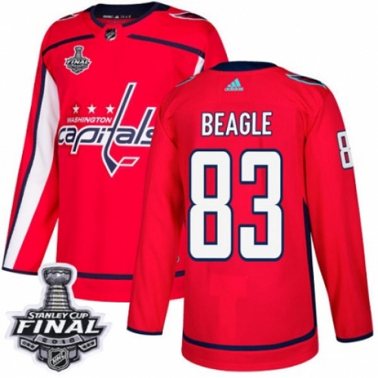 Men's Adidas Washington Capitals 83 Jay Beagle Authentic Red Home 2018 Stanley Cup Final NHL Jersey