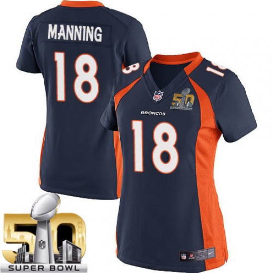 Women's Nike Denver Broncos 18 Peyton Manning Elite Navy Blue Alternate Super Bowl 50 Bound NFL Jersey