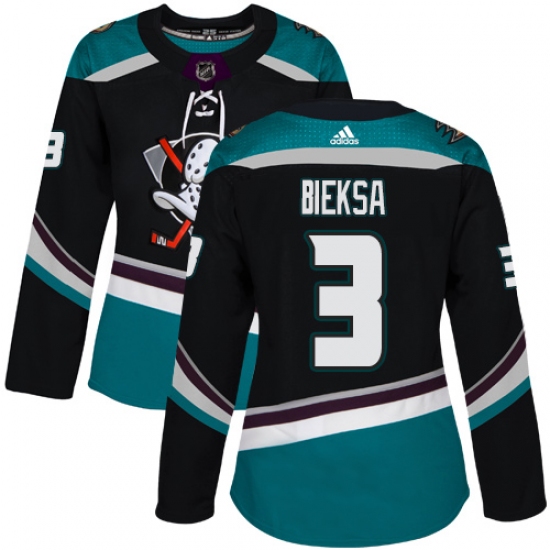Women's Adidas Anaheim Ducks 3 Kevin Bieksa Authentic Black Teal Third NHL Jersey