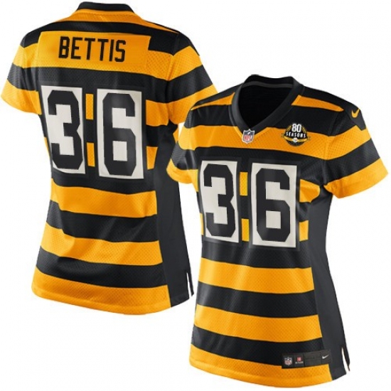 Women's Nike Pittsburgh Steelers 36 Jerome Bettis Elite Yellow/Black Alternate 80TH Anniversary Throwback NFL Jersey