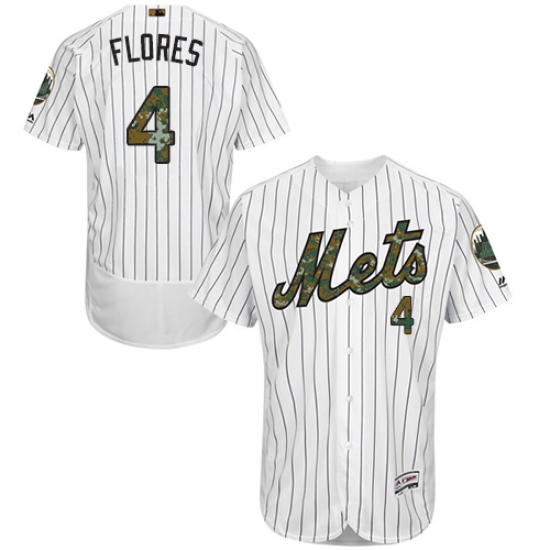 Men's Majestic New York Mets 4 Wilmer Flores Authentic White 2016 Memorial Day Fashion Flex Base MLB Jersey