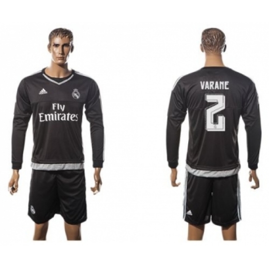 Real Madrid 2 Varane Black Long Sleeves Soccer Club Jersey