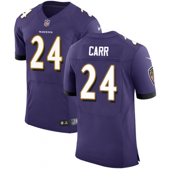Men's Nike Baltimore Ravens 24 Brandon Carr Elite Purple Team Color NFL Jersey