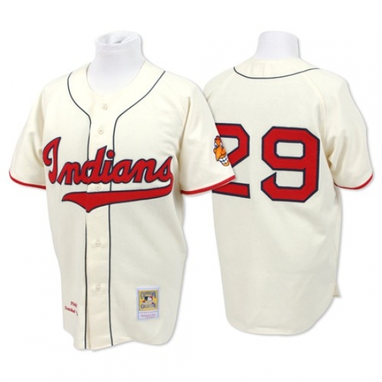 Men's Mitchell and Ness Cleveland Indians 29 Satchel Paige Authentic Cream Throwback MLB Jersey