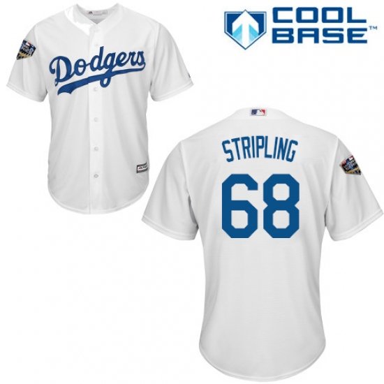 Youth Majestic Los Angeles Dodgers 68 Ross Stripling Authentic White Home Cool Base 2018 World Series MLB Jersey