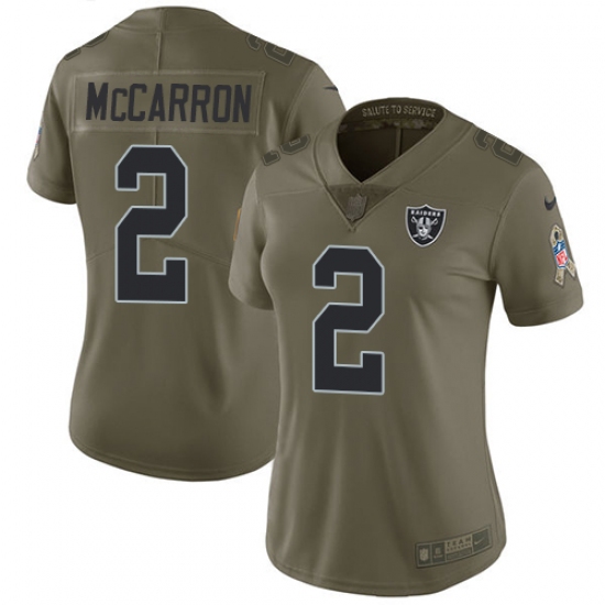Women's Nike Oakland Raiders 2 AJ McCarron Limited Olive 2017 Salute to Service NFL Jersey