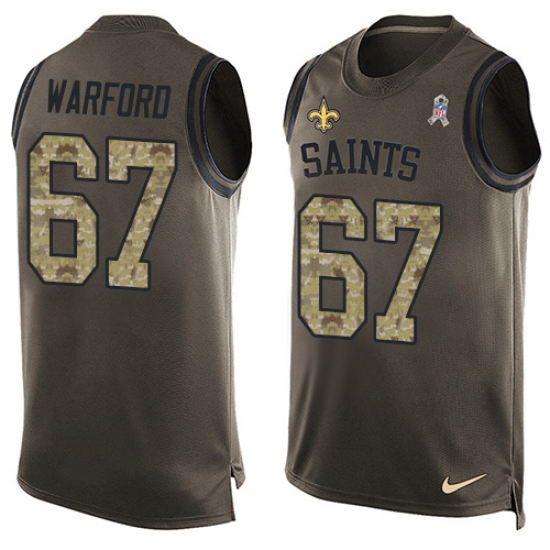 Men's Nike New Orleans Saints 67 Larry Warford Limited Green Salute to Service Tank Top NFL Jersey