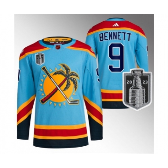 Men's Florida Panthers 9 Sam Bennett Blue 2023 Stanley Cup Final Reverse Retro Stitched Jersey