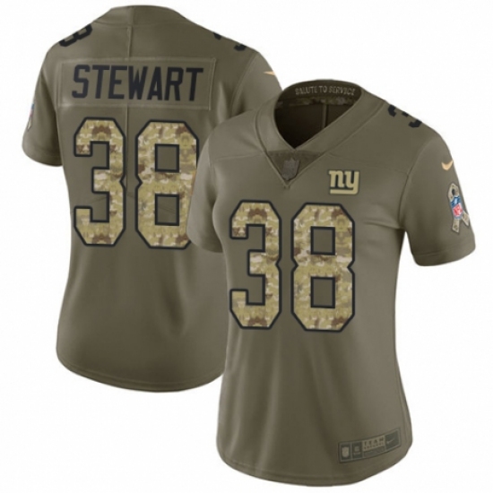 Women's Nike New York Giants 38 Jonathan Stewart Limited Olive/Camo 2017 Salute to Service NFL Jersey