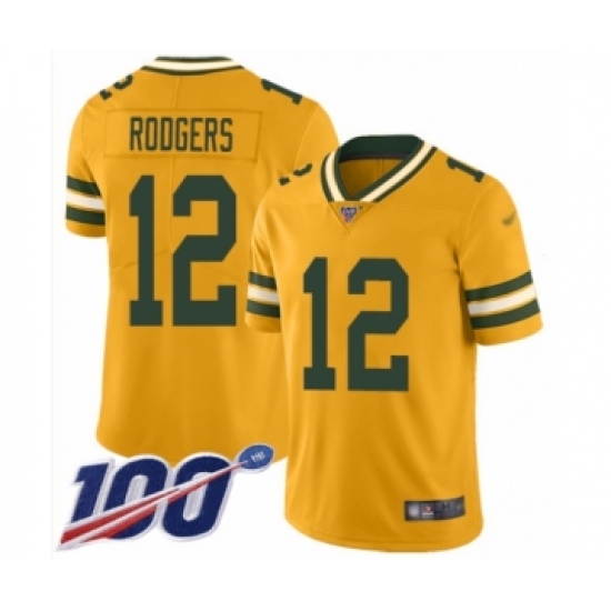 Men's Green Bay Packers 12 Aaron Rodgers Limited Gold Inverted Legend 100th Season Football Jersey
