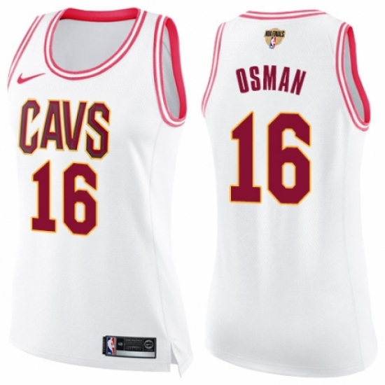 Women's Nike Cleveland Cavaliers 16 Cedi Osman Swingman White/Pink Fashion 2018 NBA Finals Bound NBA Jersey
