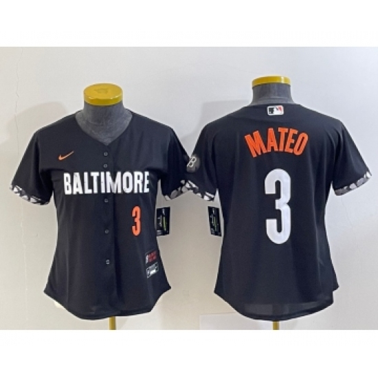 Women's Baltimore Orioles 3 Jorge Mateo Number Black 2023 City Connect Cool Base Stitched Jersey 2