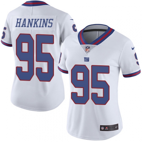 Women's New York Giants 95 Johnathan Hankins Limited White Rush NFL Jersey