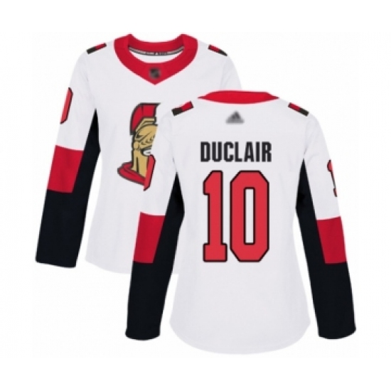 Women's Ottawa Senators 10 Anthony Duclair Authentic White Away Hockey Jersey
