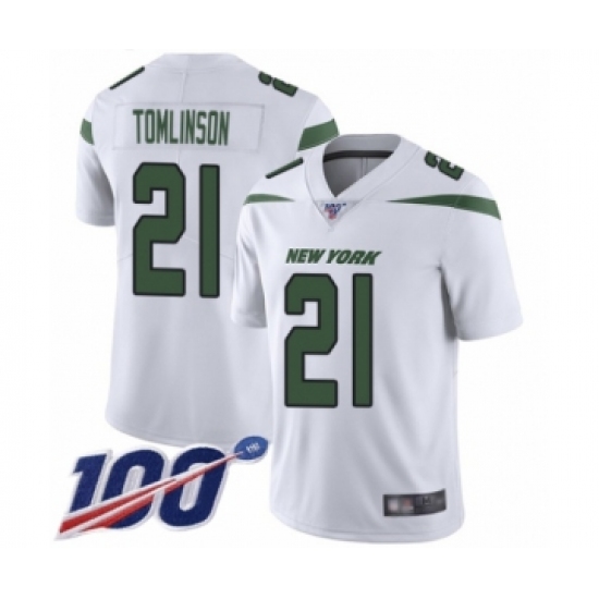 Men's New York Jets 21 LaDainian Tomlinson White Vapor Untouchable Limited Player 100th Season Football Jersey