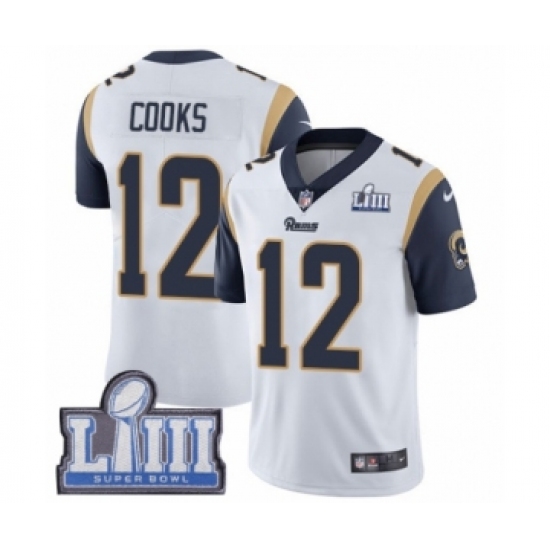 Men's Nike Los Angeles Rams 12 Brandin Cooks White Vapor Untouchable Limited Player Super Bowl LIII Bound NFL Jersey
